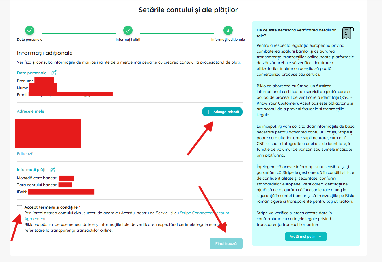 Renseigner les informations et accords supplémentaires lors de la création d'un compte financier Biklo
